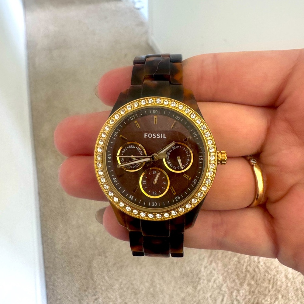 Women’s tortoise shell fossil watch